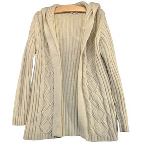 Rimlon Women's Open Cardigan Sweater Tan Size L Cable Knit Vintage